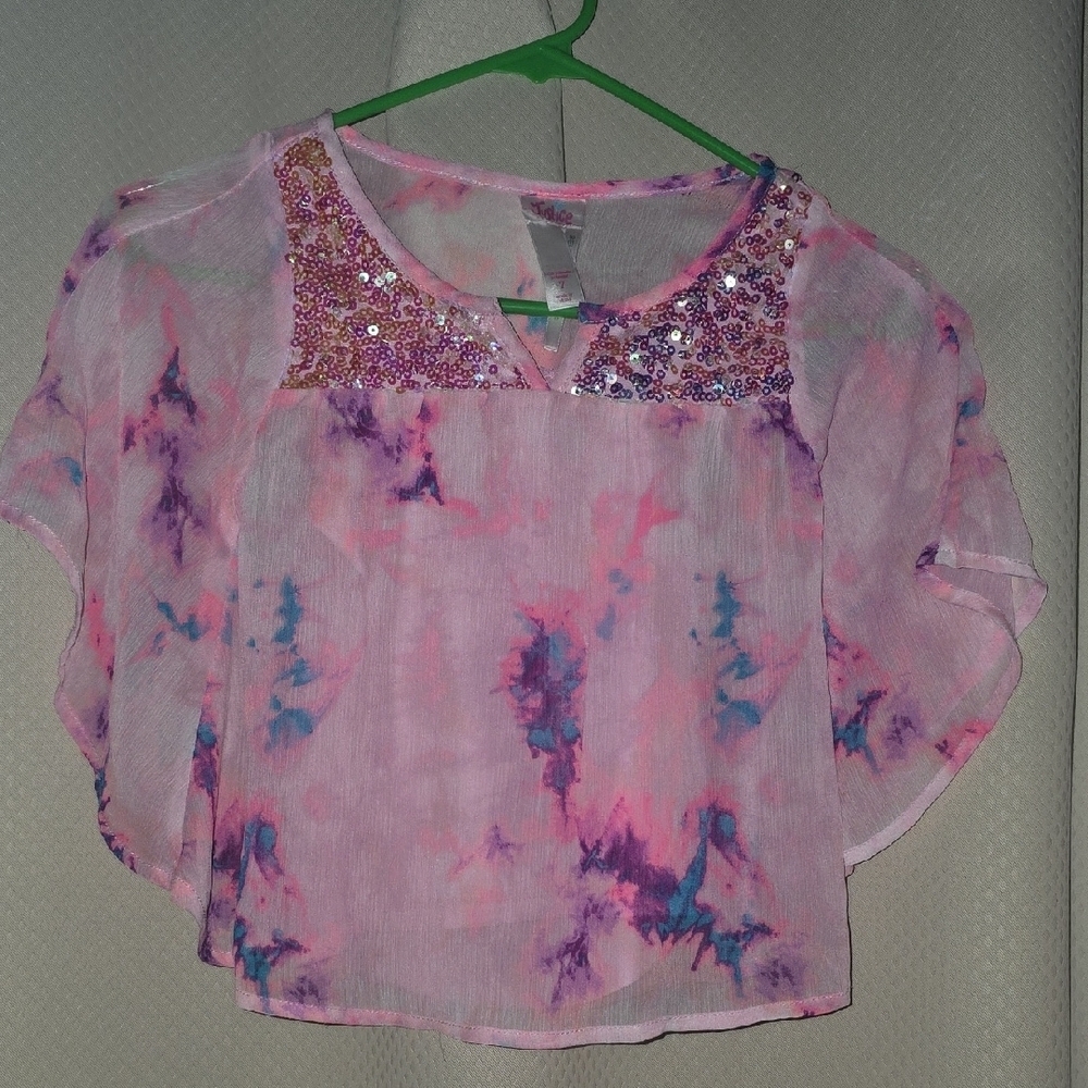Justice Pink and Purple Tie-Dye Blouse with Sequin Detail